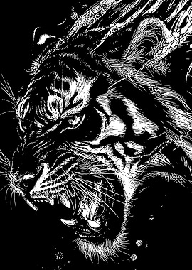 Tiger Black and White Illustration
