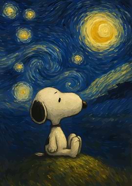 Snoopy Starry Night Painting