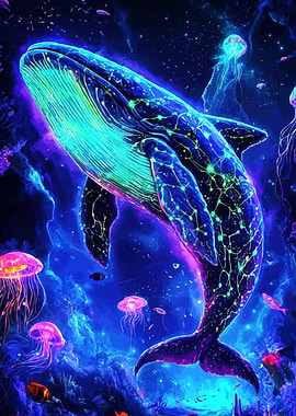 Neon Whale Jellyfish Underwater Scene