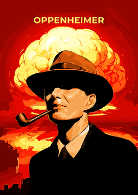 Oppenheimer portrait with atomic bomb
