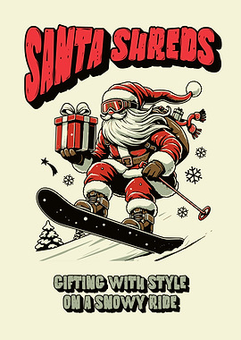 Santa Shreds: Snowboarding Santa Illustration