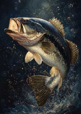 Bass Fish Underwater Painting | Wall art for cabin owners