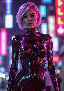 Cyberpunk Woman in Neon Cityscape