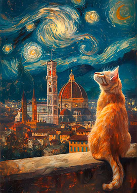Cat gazing at Florence Starry Night