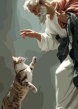 Man Reaching for Cat, Digital Art