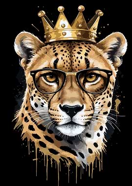 Cheetah with Crown and Glasses
