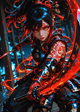 Female Warrior with Red Energy Blades