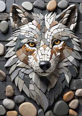 Stone Mosaic Wolf Head Art