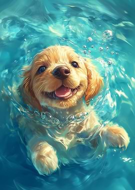 Golden Retriever Puppy Swimming