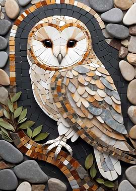 Mosaic Owl on Branch