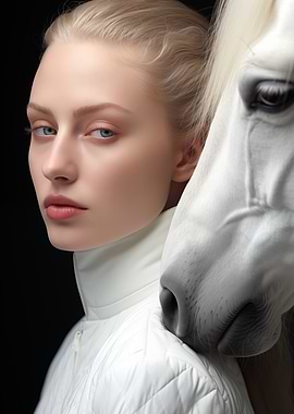 Woman and White Horse Portrait