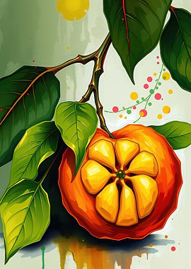 Bright Tropical Fruit with Leaves