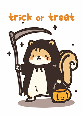 Cute Halloween Squirrel Grim Reaper