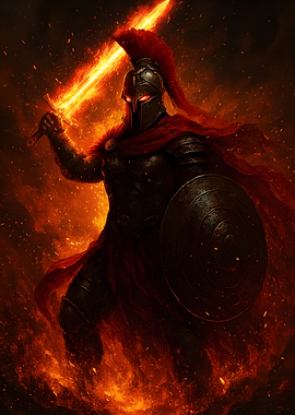 Spartan Warrior with Flaming Sword