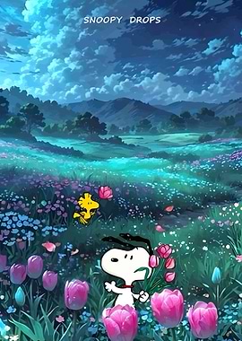 Snoopy and Woodstock in Flower Field