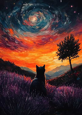 Cat gazing at the night sky