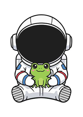 Astronaut with Frog Cartoon Illustration