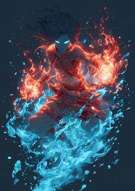 Elemental Warrior Controlling Fire and Water