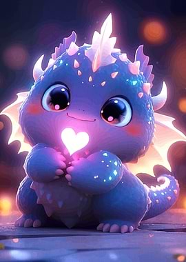 Cute Dragon Holding Heart