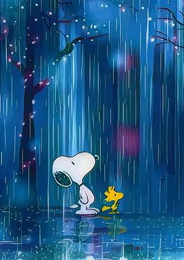 Snoopy and Woodstock in the Rain