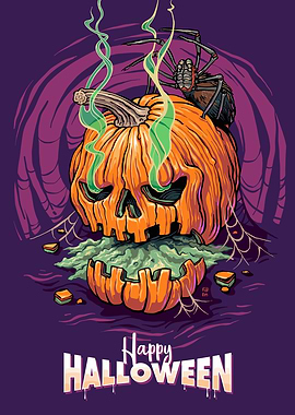 Halloween Pumpkin with Spider Illustration