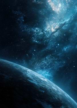 Blue Planet and Nebula in Space