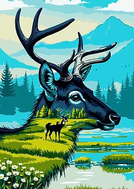 Deer Landscape Illustration