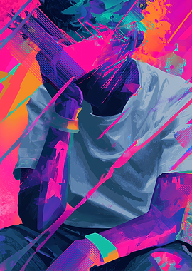 Abstract Portrait with Vibrant Neon Colors