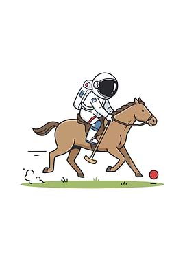 Astronaut playing polo on a horse