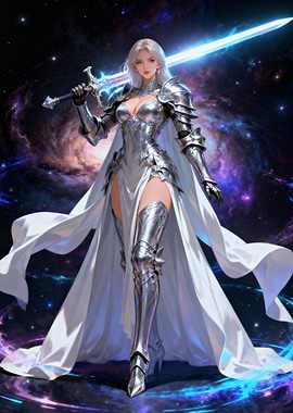 Space Knight Woman with Glowing Sword