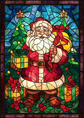 Stained Glass Santa Claus with Gifts