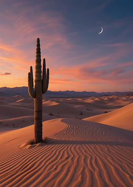 Desert Sunset with Saguaro Cactus