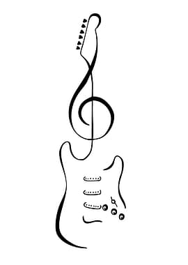Guitar and Treble Clef Line Art