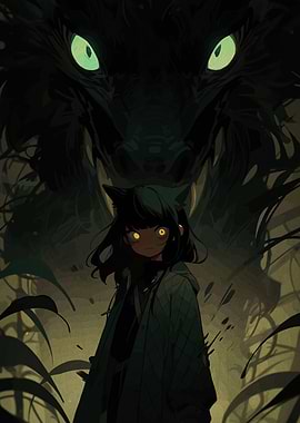 Anime Girl with Dragon Shadow