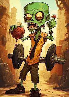 Cartoon Zombie Lifting Weights