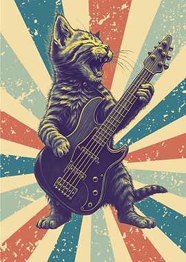 Rockstar Cat Playing Bass Guitar
