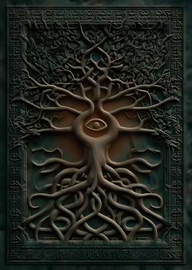 Mystical Tree with Eye Carving
