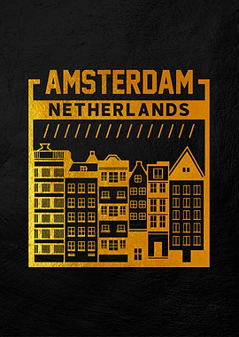 Amsterdam Netherlands Golden Cityscape Art