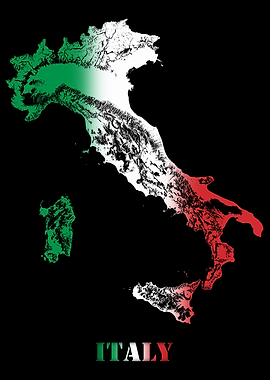 Italy Topographic Contour Relief Map blending terrain features into its emblematic colorful flag