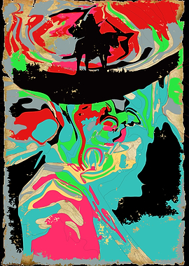 Abstract Rider Silhouette with Colorful Swirls