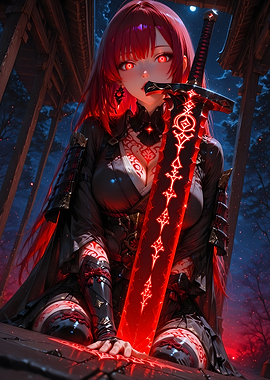 Anime Girl with Red Sword