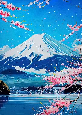 Mount Fuji Cherry Blossoms Painting
