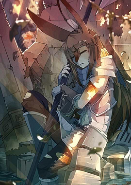 Anime Girl with Rabbit Ears Resting