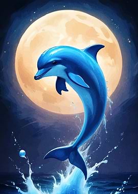 Dolphin Leaping Full Moon