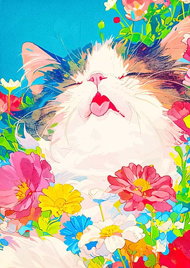 Cat in Flowers Illustration