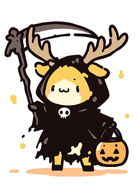 Cute Halloween Deer Grim Reaper Cartoon