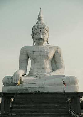 Large White Buddha Statue in Thailand