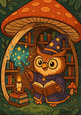 Wizard Owl in Mushroom House