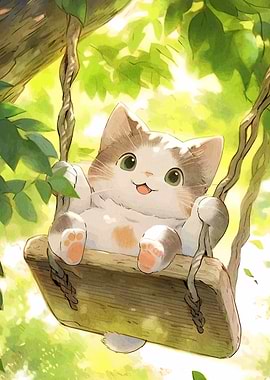 Cute Cat on a Swing