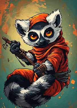 Lemur Monk Cartoon Illustration